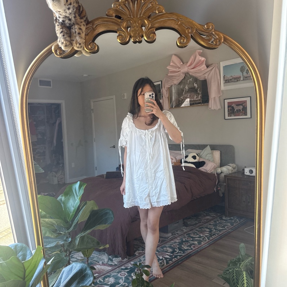 NWT White cotton babydoll nightgown sundress with eyelet trim - Picture 5 of 10